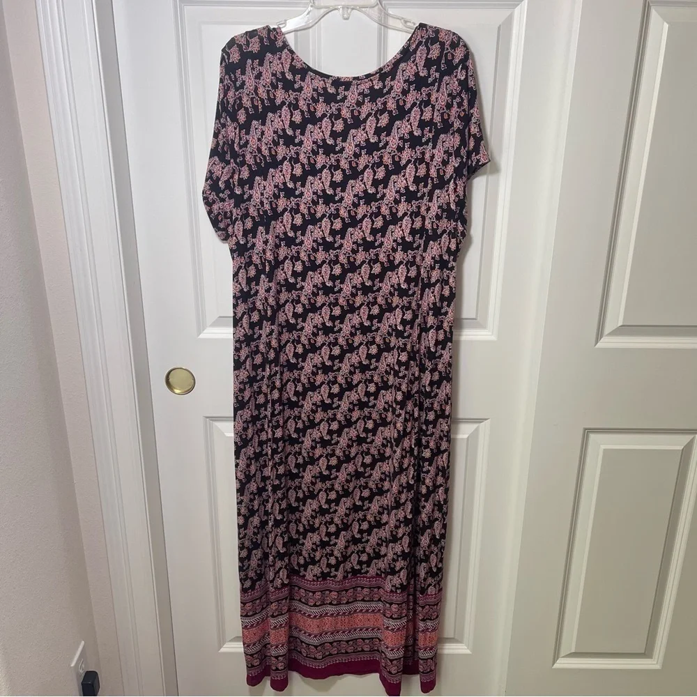 J. Jill Paisley Maxi Dress Pockets Scoop Neck Black Red Purple Orange Large Tall - Picture 9 of 16
